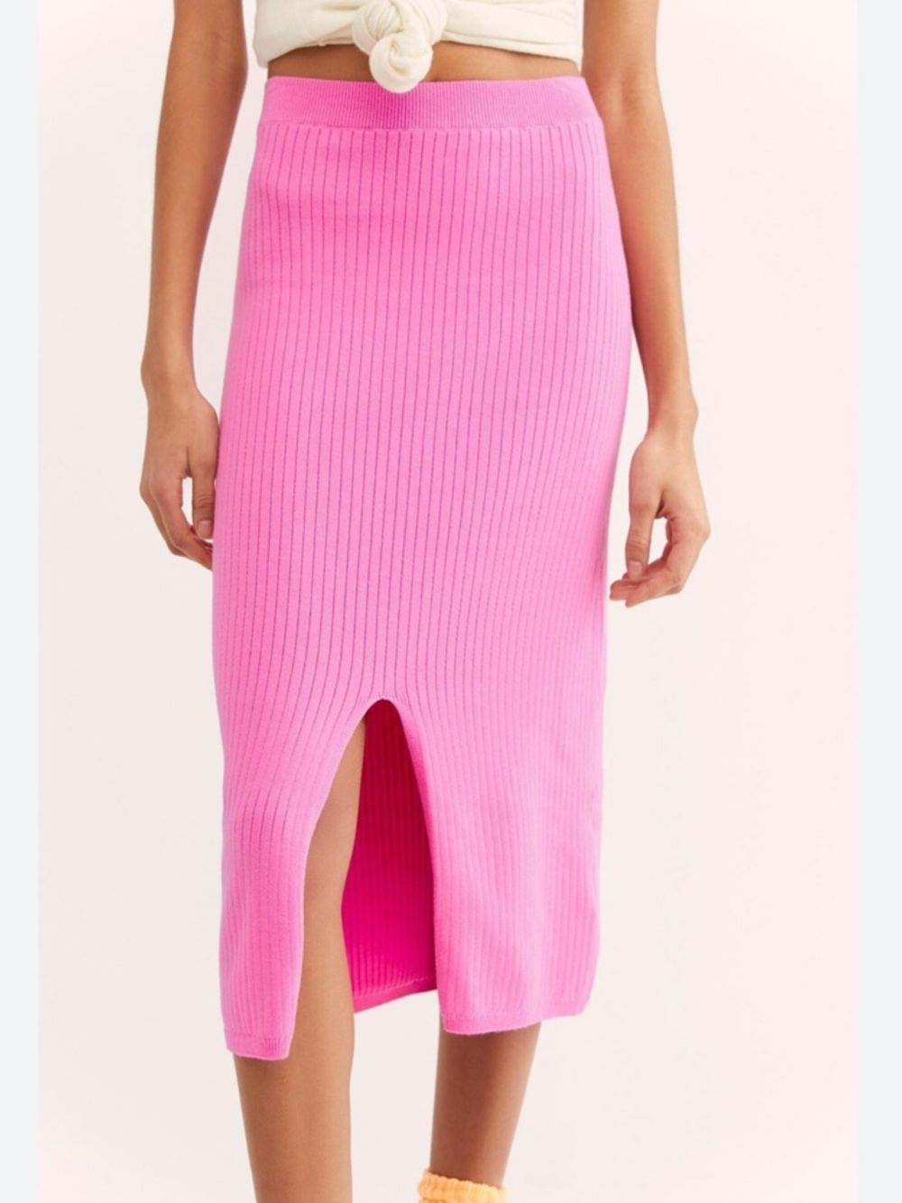 Free people Pink Ribbed Midi Skirt with Front Slit large